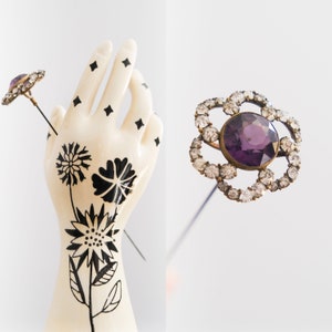 Antique Victorian Purple Rhinestone Hat Pin / Stick Pin