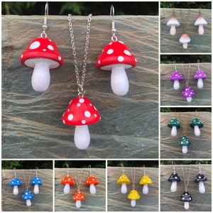 Wooden Mushroom Hand-painted Jewelry - Necklaces and Earrings