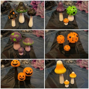 Halloween Hand Painted Wooden Mushrooms