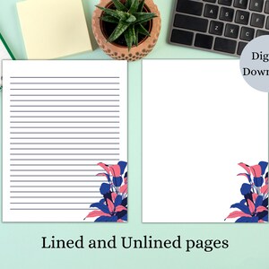 Floral Printable Stationery Paper, 8.5x11, lined paper, unlined paper