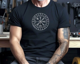 Vegvisor T-Shirt, Viking Shirt, Nordic Shirt, Nordic Runes Valknut T-Shirt, Nordic Ornaments, Viking Compass Shirt