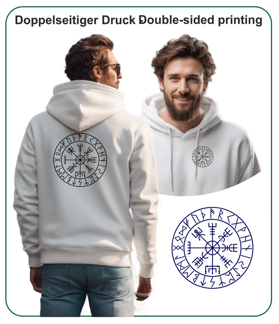 Viking Boat Drakkar Vegvisir Print Women Men Pullover Hoodie