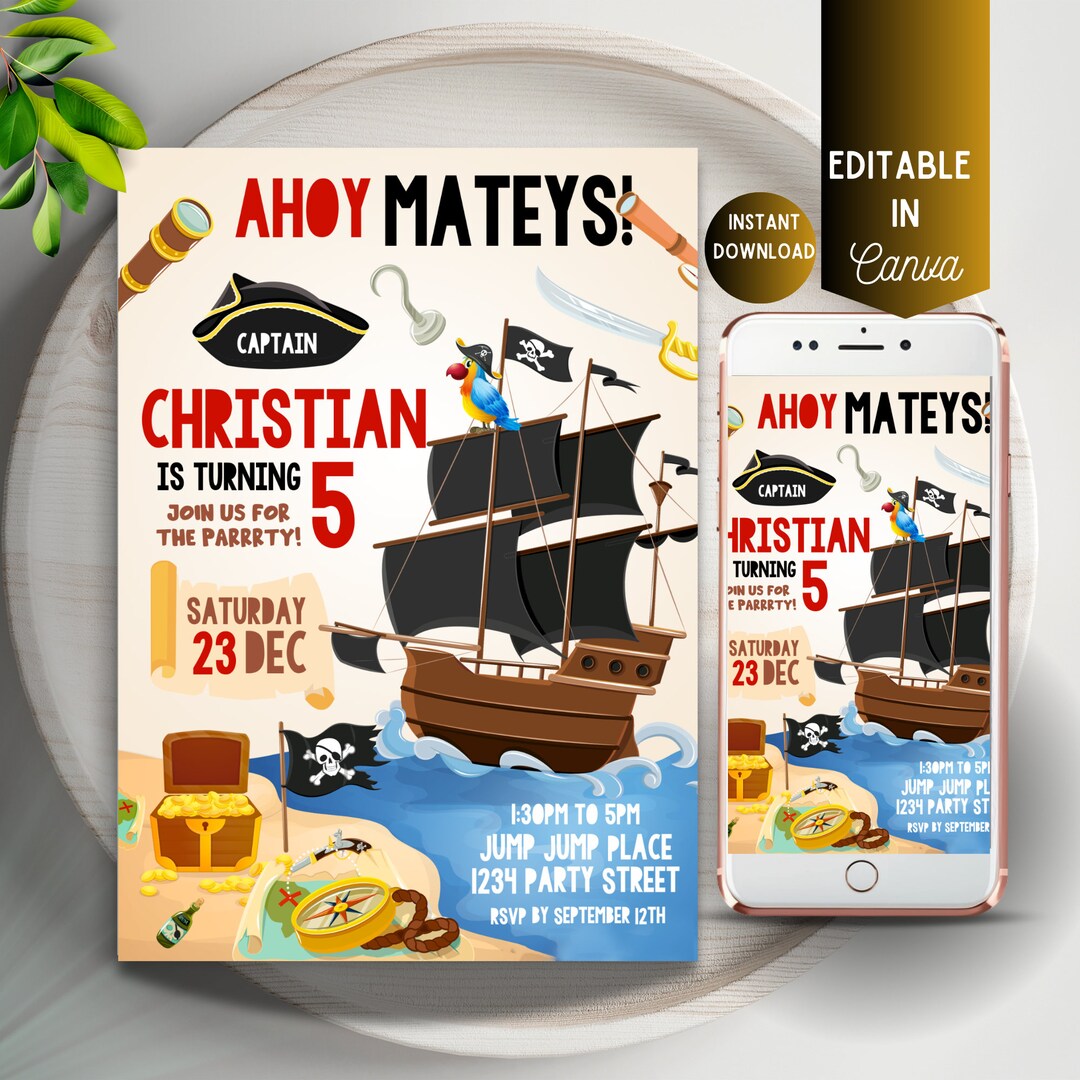 Editable Pirate Invitation, Pirate Birthday Invitation, Pirate ...