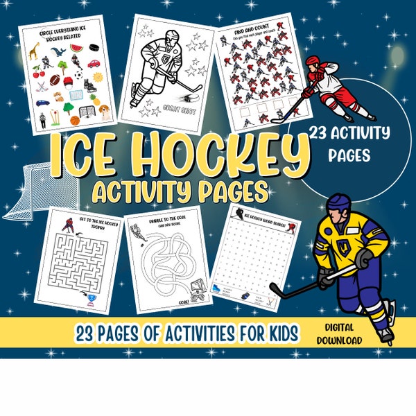 Ice Hockey Activity Pages, Printable Ice Hockey Sheets, Ice Hockey Birthday Favors, Activity Book Download, Hockey Party Decor