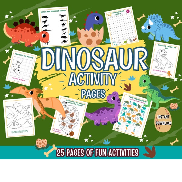 Dinosaur Activity Pages For Kids | Dinosaur Games | Printable Coloring Pages | Dinosaur Party Favors | Dinosaur Activity Pack | Travel Games