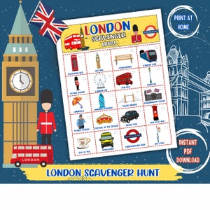 London Scavenger Hunt, UK Holiday Activity, Family Scavenger Hunt Game, Vakantie Games, Londen Printable Games, PDF, Instant Download