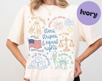 Liberal 4th of July Comfort Colors Shirt, Doodle USA Political Tee, Anti Independence Day, Equal Rights, Anti Ice, Peace, Resist Sweater