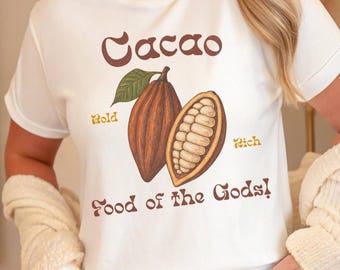 Camiseta unisex vintage de puesto de frutas de cacao / Camiseta de vaina de chocolate "Comida de los Dioses" / Camiseta de chocolate botánico