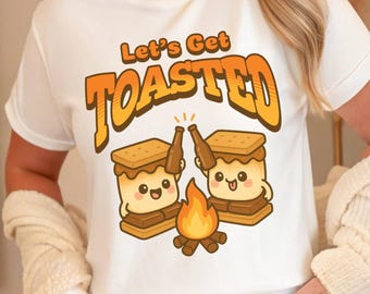 Camiseta de camping "Vamos a tostarnos" / Divertida camiseta de fogata con malvaviscos / Bonita camiseta con gráfico de fogata bebiendo / Camiseta kawaii de malvavisco tostado