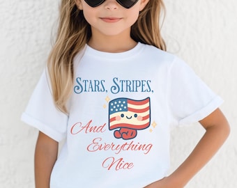 Kids Fourth of July Tee, Youth and Toddler Stars and Stripes Shirt, Patriotic Children's T-Shirt, Independence Day Outfit, Red White Blue
