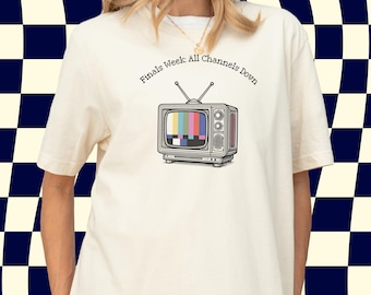 Finals Week Y2K Retro Static TV T-shirt uniseks, T-shirt student burnout, shirt College Life, cadeau afgestudeerde student, grappig finaleshirt, examenweek