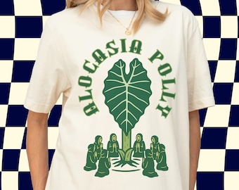 Alocasia Polly T Shirt, T-Shirt, Kult Pflanze Anbetung, Okkultes Witchy Tee, Gruseliges Pflanze T-Shirt, Geschenk für Pflanzenliebhaber, Tropischer Zimmerpflanzen Sammler