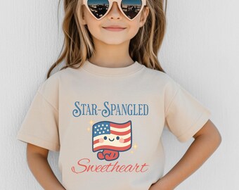 Kids 4th of July Tee, Patriotic Toddler Shirt, Red White Blue Star Spangled Sweetheart, Cute Flag Design, Independence Day Gift