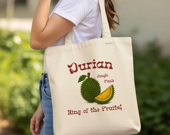 Durian Tote Bag, King of Fruits, Jungle Funk, Tropical Fruit Bag, Fruit Lover Gift, Foodie Tote, Farmers Market Bag, Vintage Fruit Stand Bag