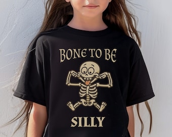t-shirt drôle d'Halloween squelette pour enfants | T-shirt squelette pour jeune Bone to Be Silly | Jolie chemise squelette pour garçon et fille