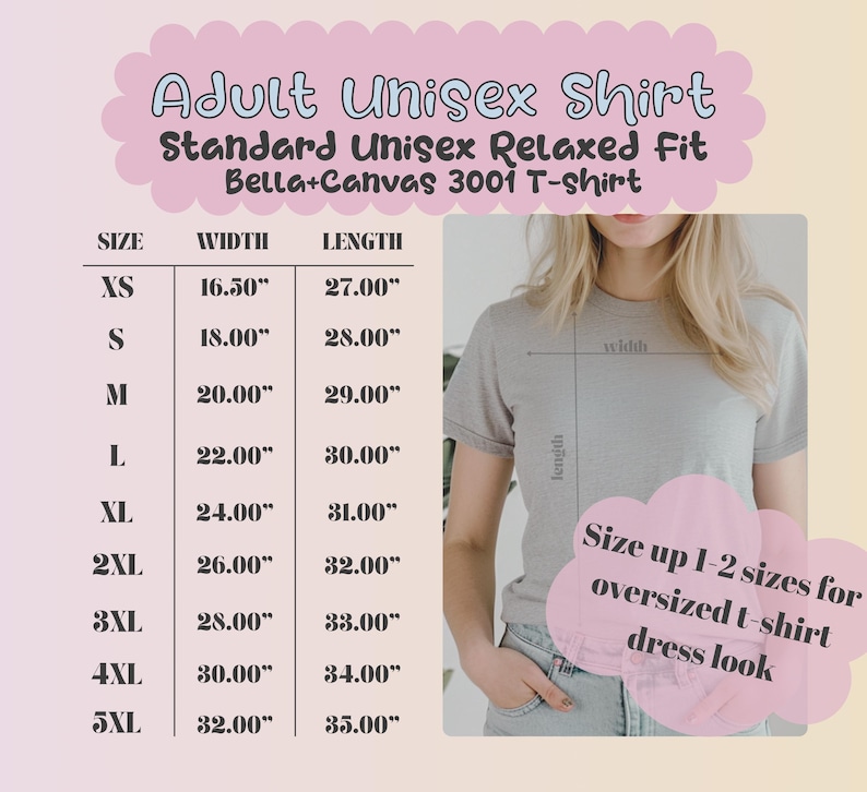 Adult Unisex Shirt, Standard Relaxed Fit, Sizes XS to 5XL, Bella Canvas 3001 T-shirt, Comfortable Casual Wear, Perfect Gift