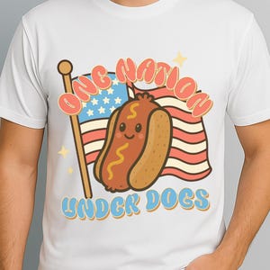 Camiseta divertida de One Nation Under Dogs para el 4 de julio, para amantes de los perros, estilo patriótico de dibujos animados, unisex, teñida.