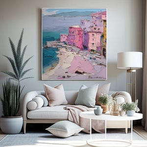 Cinque Terre Wall Art – Colorful Italy Coastal Oil Painting Print
