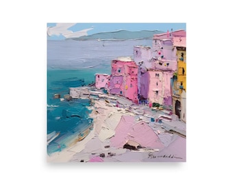 Muurkunst Cinque Terre – Kleurrijke olieverfschilderij kust Italië