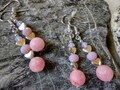 Hearts and roses handmade earrings. In soft rose shades with silver heart beads. Delicate and feminine little gift idea.