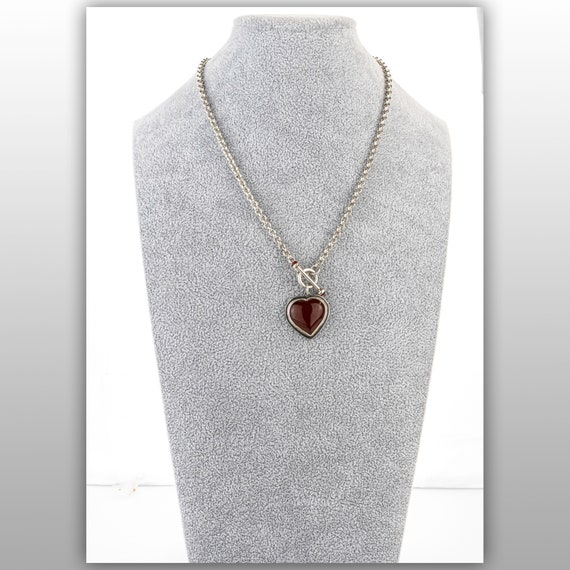 Cornelian Heart necklace w/ Toggle Clasp, Sterlin… - image 1