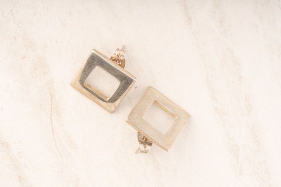 Square Stud Earrings,  sterling silver, butterfly… - image 1
