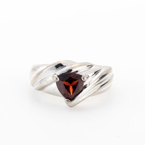 Trillion Cut Garnet Cocktail Ring, sterling silver size 6.75
