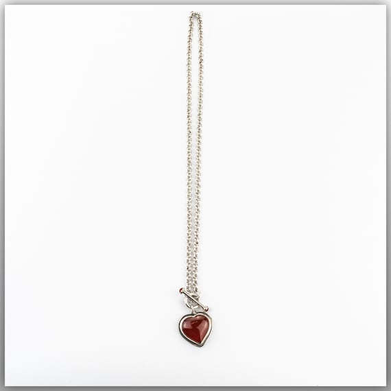 Cornelian Heart necklace w/ Toggle Clasp, Sterlin… - image 3