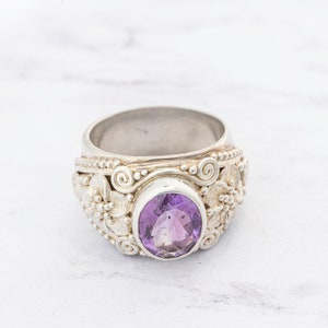 Vintage Amethyst Wideband Ring, sterling silver, size 9.5