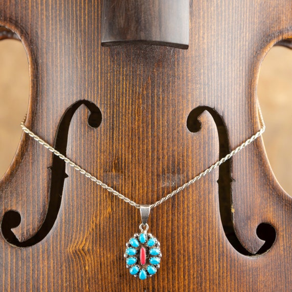 Turquoise & Cornelian Oval pendant with rope chai… - image 1