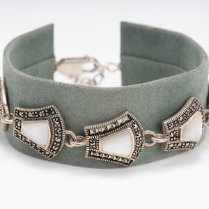 Sterling Silver Adjustable Bracelet, Mother of pearl & hematite