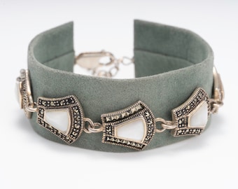 Sterling Silver Adjustable Bracelet, Mother of pearl & hematite