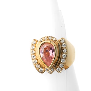 Teardrop Pink Tourmaline cocktail ring in Gold Plated Sterling Silver with CZ accents