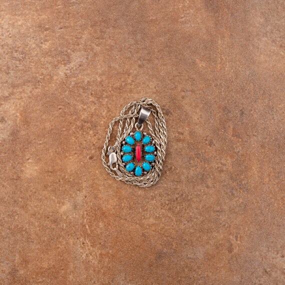 Turquoise & Cornelian Oval pendant with rope chai… - image 2