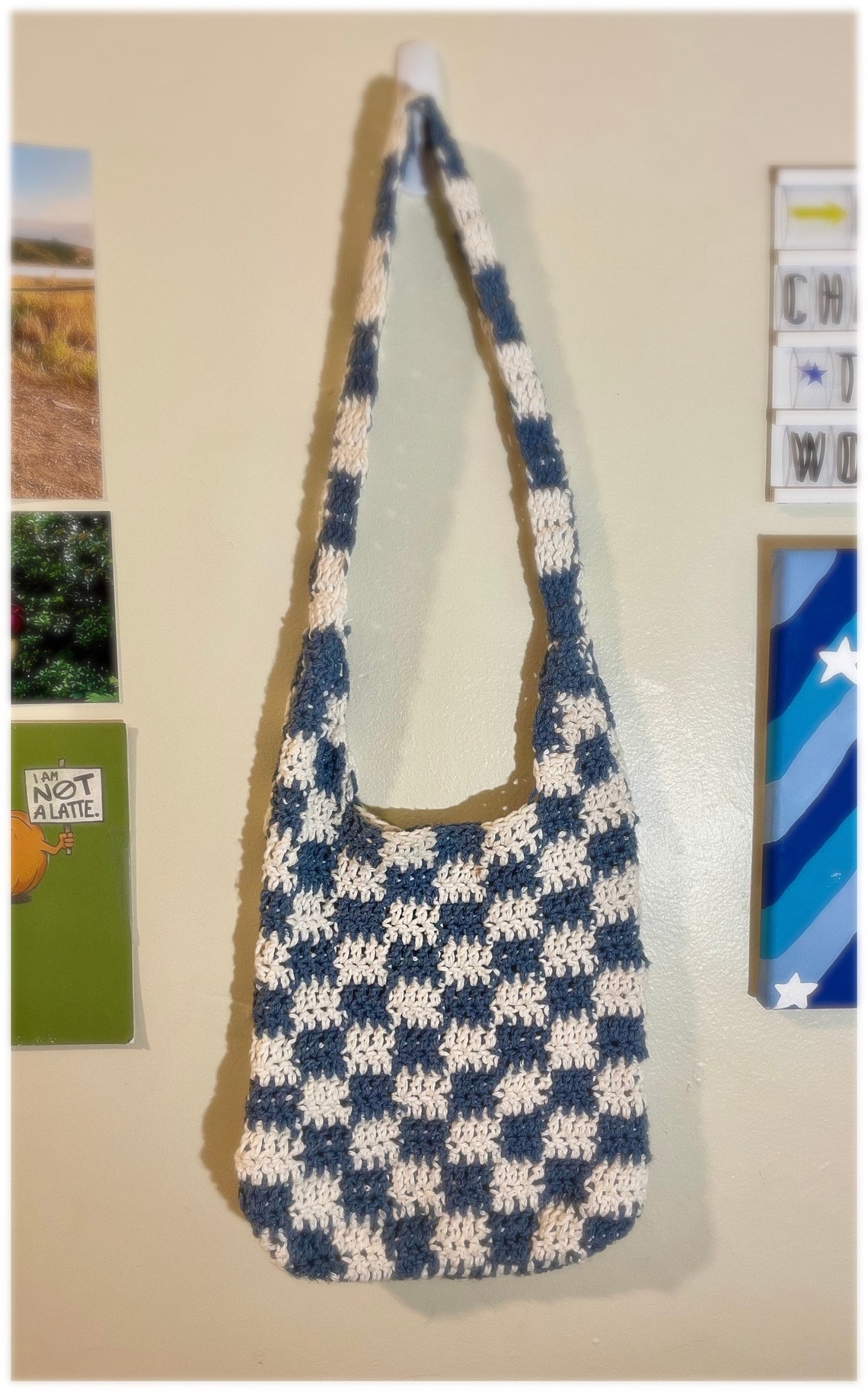 Custom Checkered Crochet Shoulder Bag Etsy