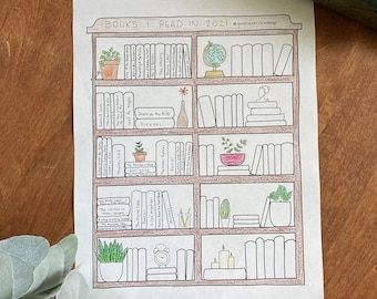 Printable Book Tracker | Bookshelf Coloring Page | Book Planner