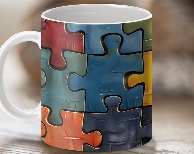 Tasse à café design puzzle coloré : 11 OZ