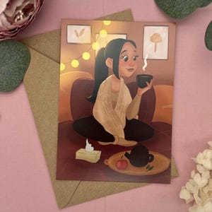 Carte postale Bon rétablissement - Thé et chaleur - Carte de bon rétablissement DIN A6 - Salutations affectueuses en cas de maladie