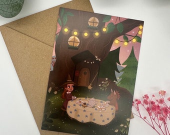 Märchen Wald Hexe Drache Postkarte