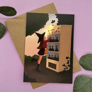 Cartão postal máquina de bruxa - ilustração de poções mágicas | Cartão de arte A6 para almas mágicas