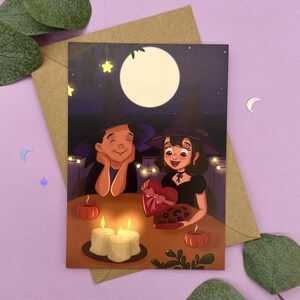Carte postale "Je t'aime" sorcière et magicienne - carte romantique pour anniversaire, Saint-Valentin et mariage