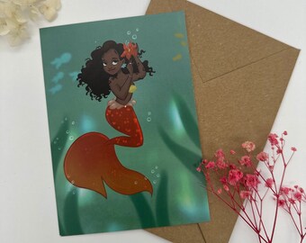 Dark-skinned beautiful mermaid postcard