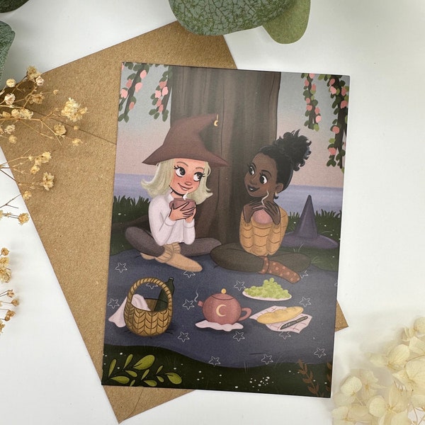 Postkarte Hexen Freundinnen Picknick