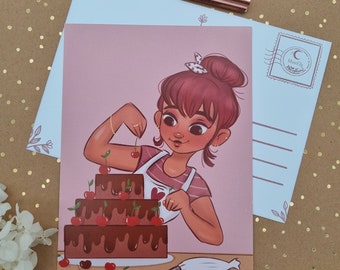 Baking a birthday cake postcard
