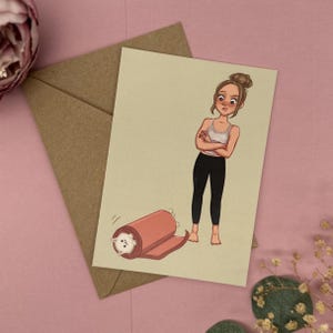 Carte postale Chat Yoga - illustration amusante avec tapis de yoga