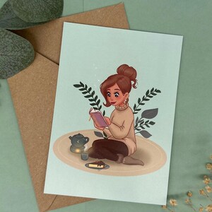 Rat de bibliothèque au rituel du thé - Lecture détendue - Carte postale A6