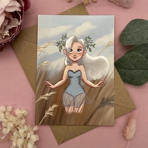 Carte postale de pleine conscience Elfe avec des fleurs