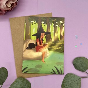 Postal Mindfulness en el Bosque - Ilustración de la Naturaleza en el Lago - Tarjeta de Autocuidado DIN A6 - Recarga tus pilas y relájate