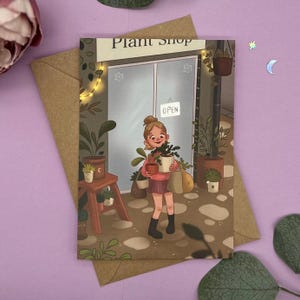 Cartolina per gli amanti delle piante: simpatica illustrazione con tante piante da appartamento