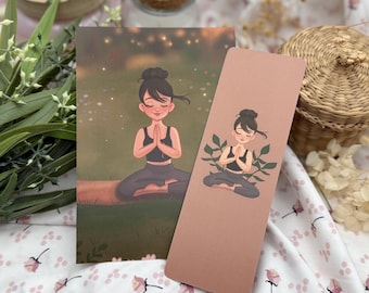 Yoga & Mindfulness Set Vykort och Bokmärke Självvård Gåva Meditation | Avslappning